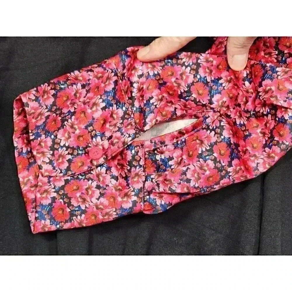 NWT Boohoo Womens Blouse Bodysuit Plus 14 Mini Floral V Neck Satin Wrap Pink - Picture 3 of 8